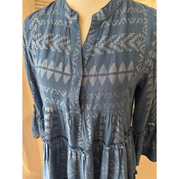 Elan Women’s Small Clara Metallic Bell Sleeve Blue/Silver Mini Dress - Picture 5 of 8